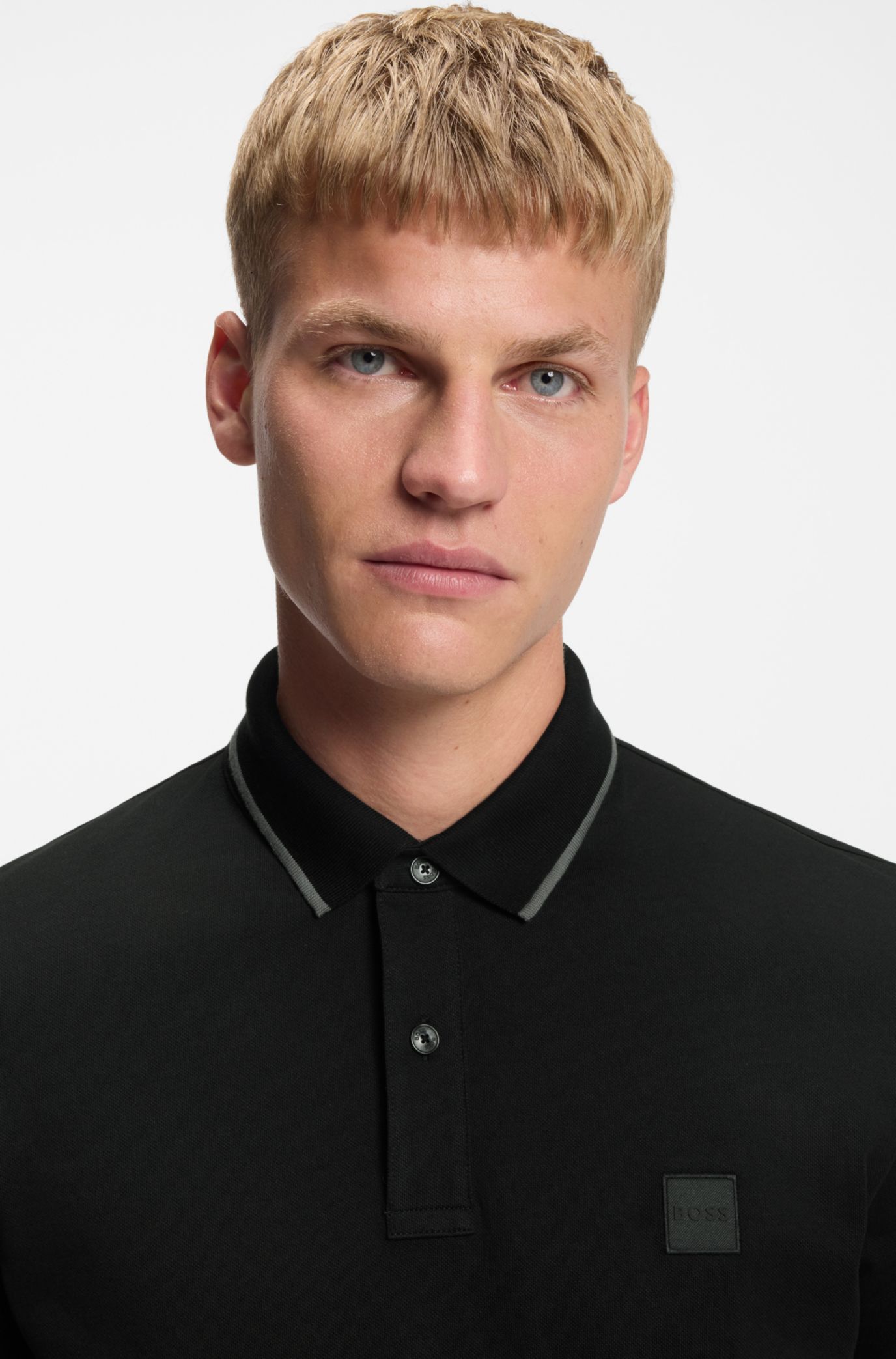 Slim-fit polo shirt in stretch-cotton piqué, Black