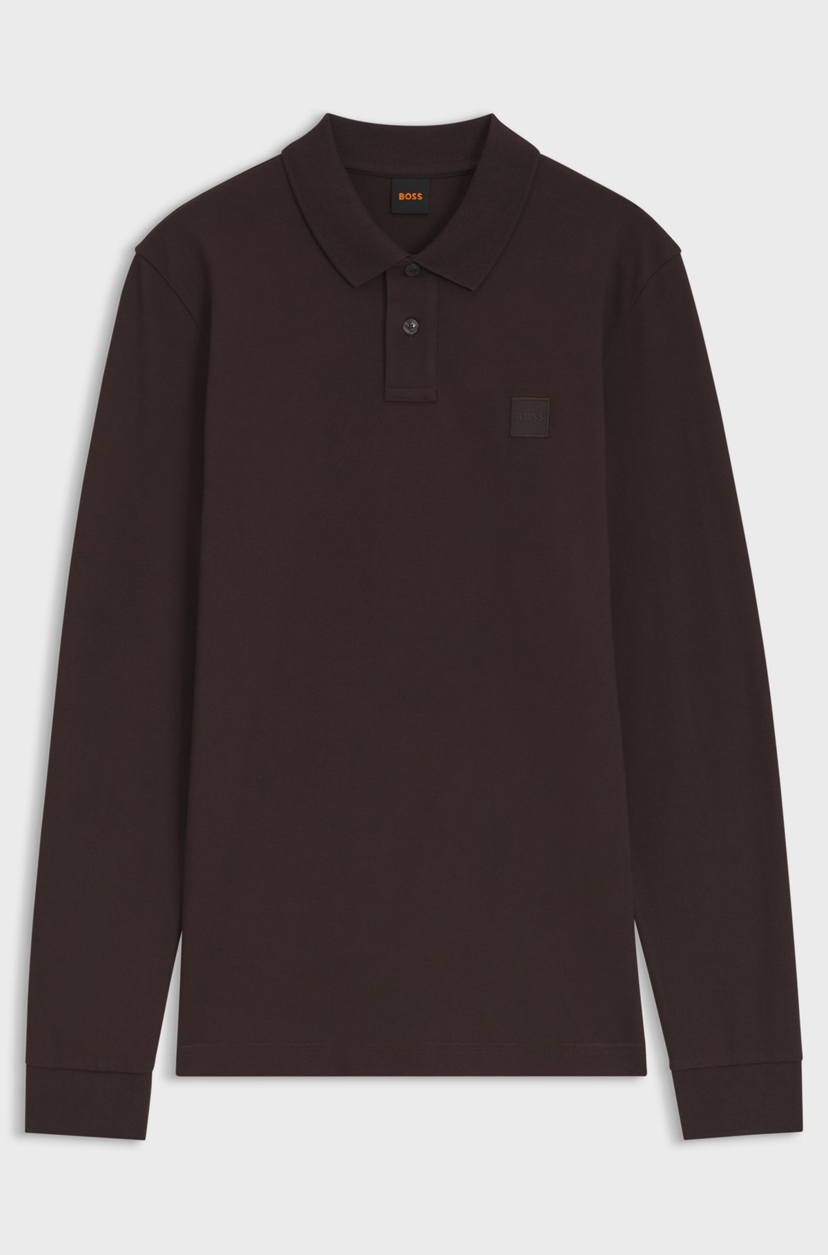 Slim-fit polo shirt in stretch-cotton piqué, Dark Brown