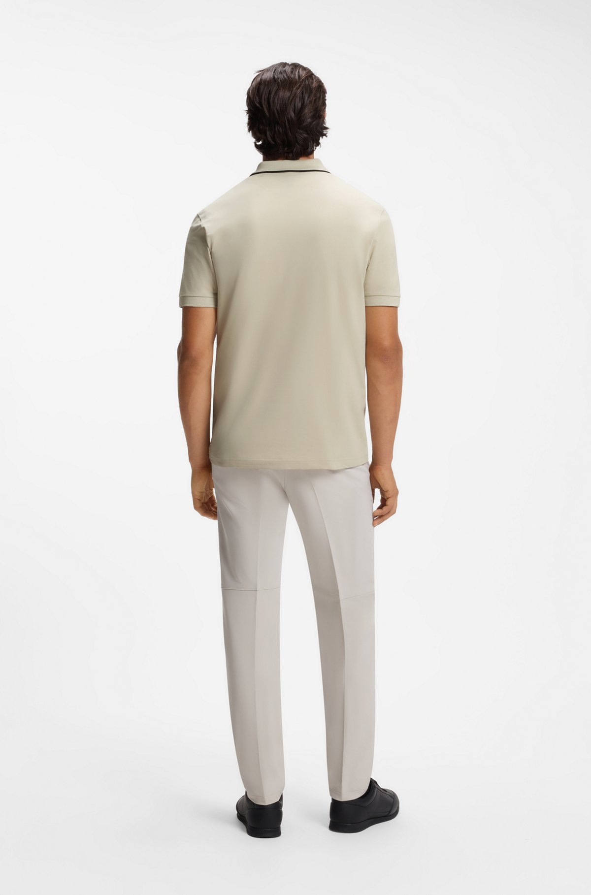 Active Slim-fit polo shirt in moisture-wicking stretch cotton, Light Beige