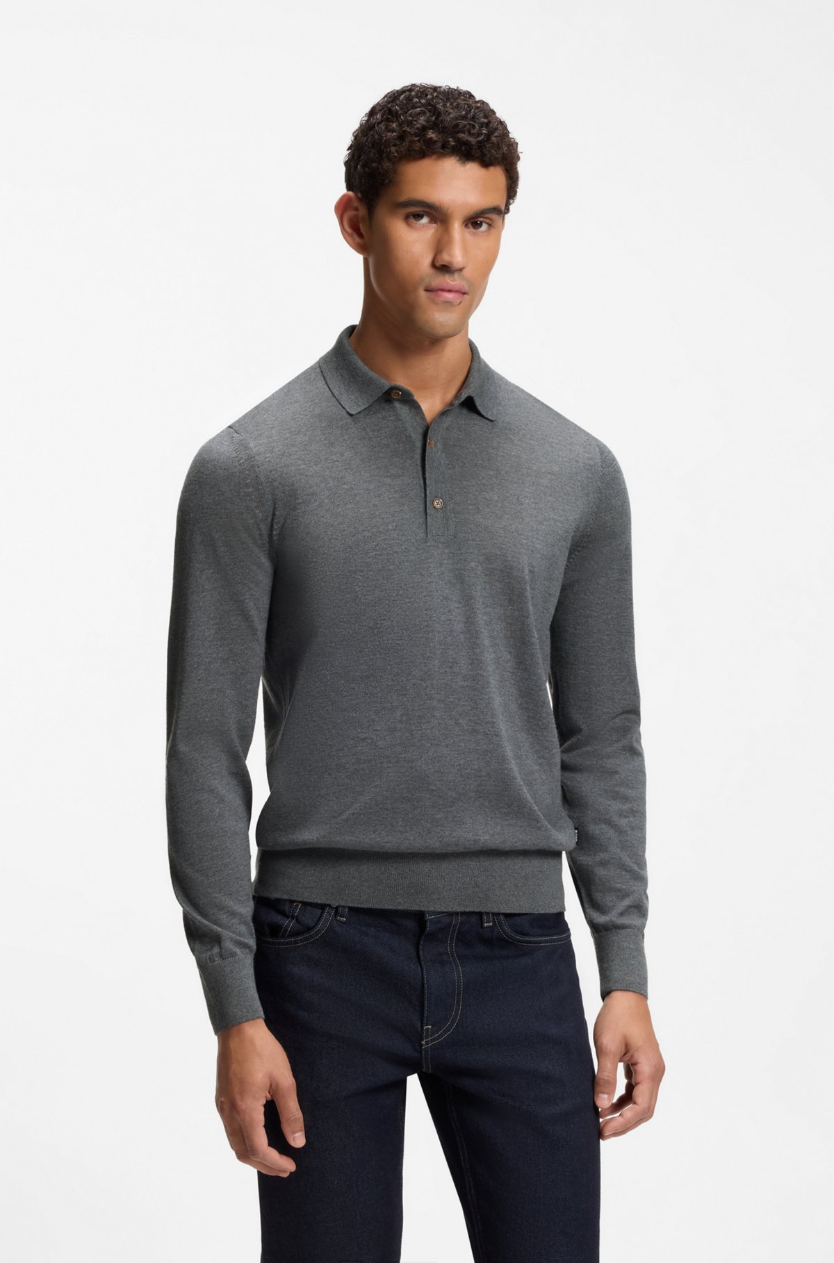 Merino-wool polo sweater, Dark Grey