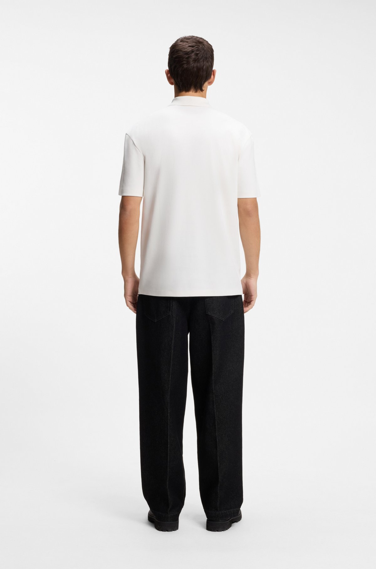 Interlock-cotton polo shirt with stacked logo, Natural