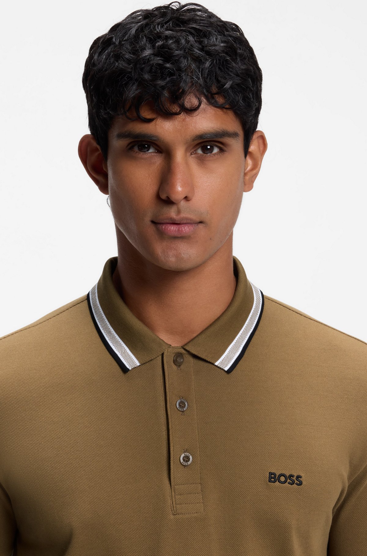 Cotton piqué polo shirt with logo details, Brown