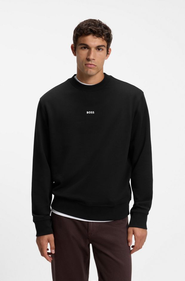Cotton-terry sweatshirt with logo print, Black