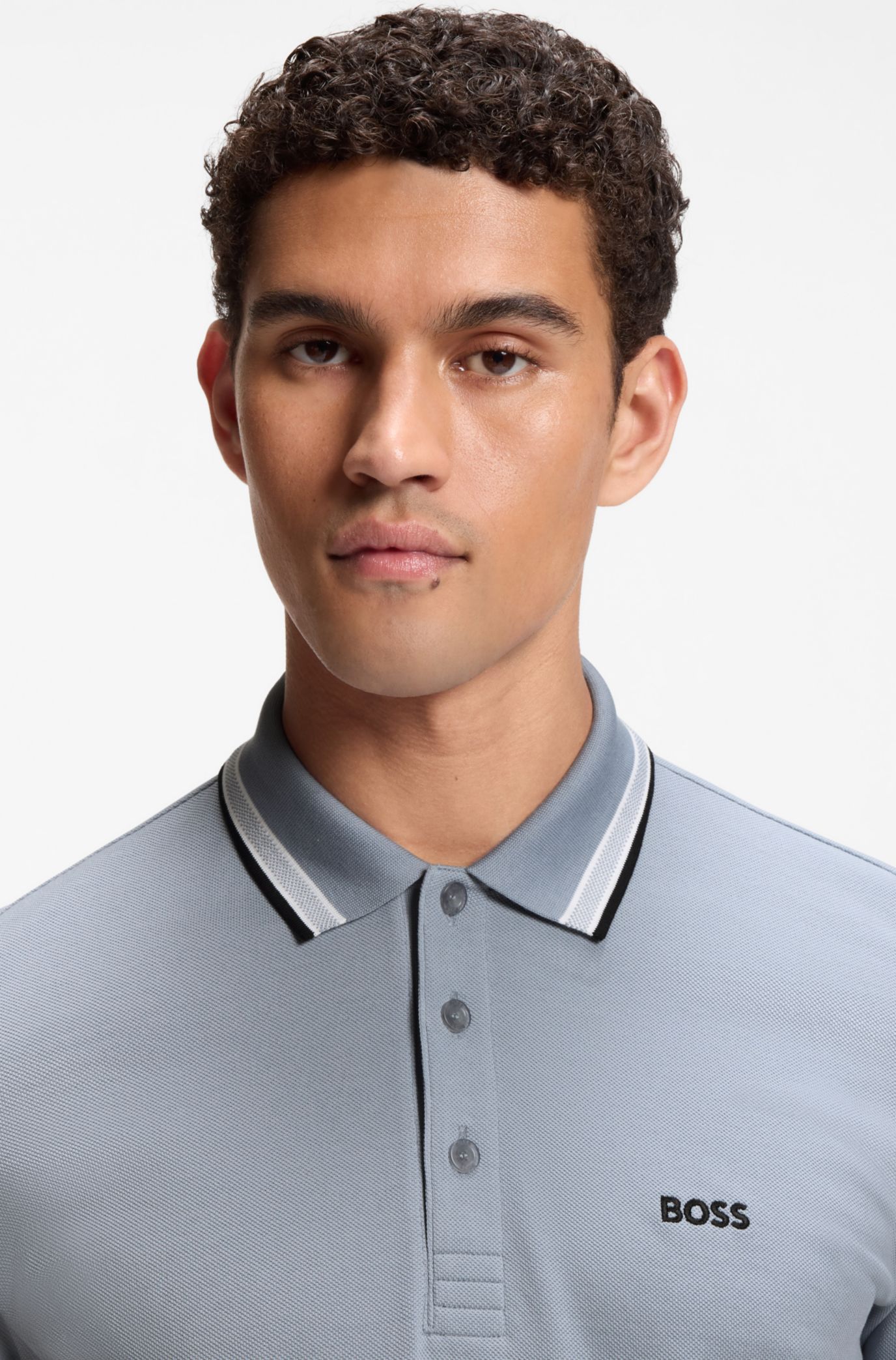 Cotton piqué polo shirt with logo details, Grey