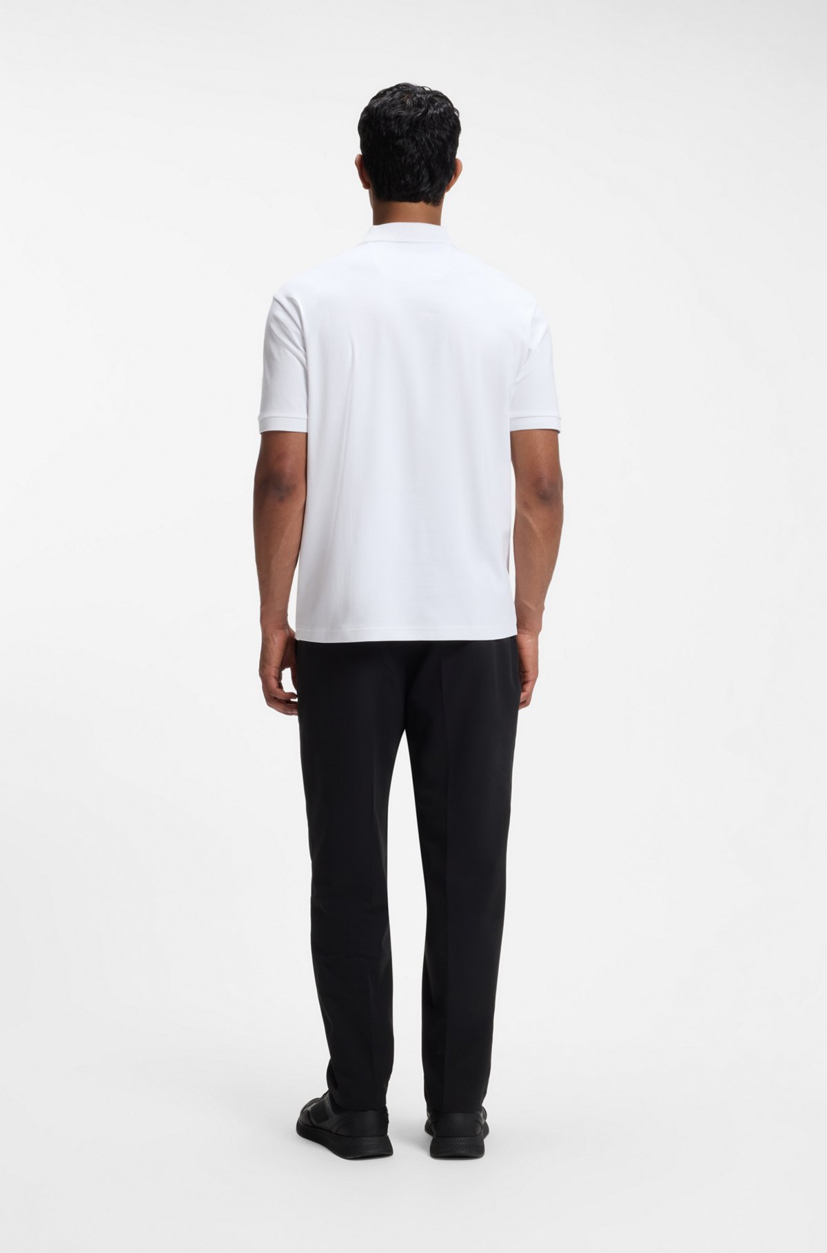 Striped-trim polo shirt in interlock cotton, White