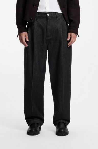 Relaxed-fit jeans in heavyweight black denim, Black