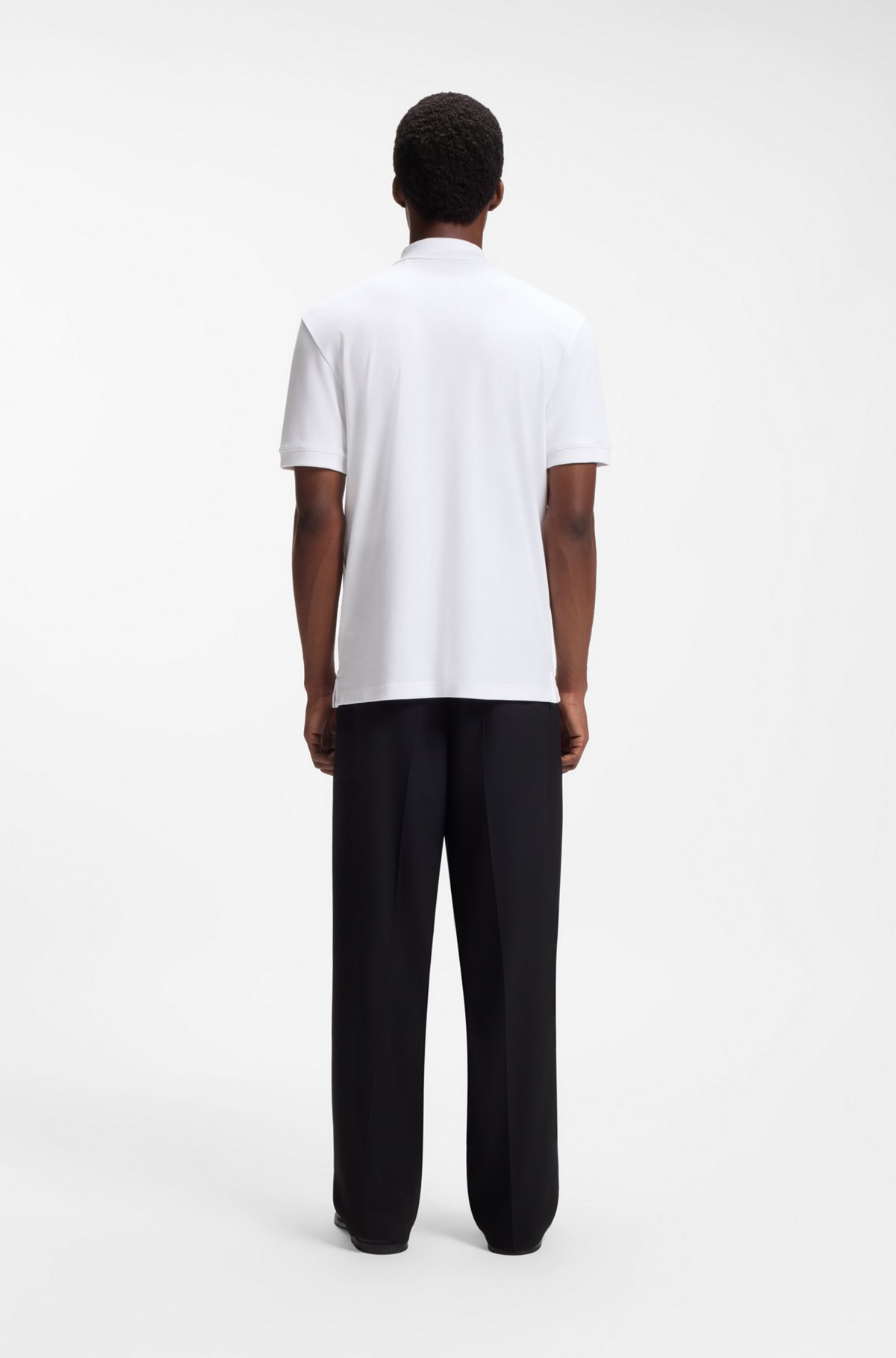 Cotton piqué polo shirt with zip neckline, White