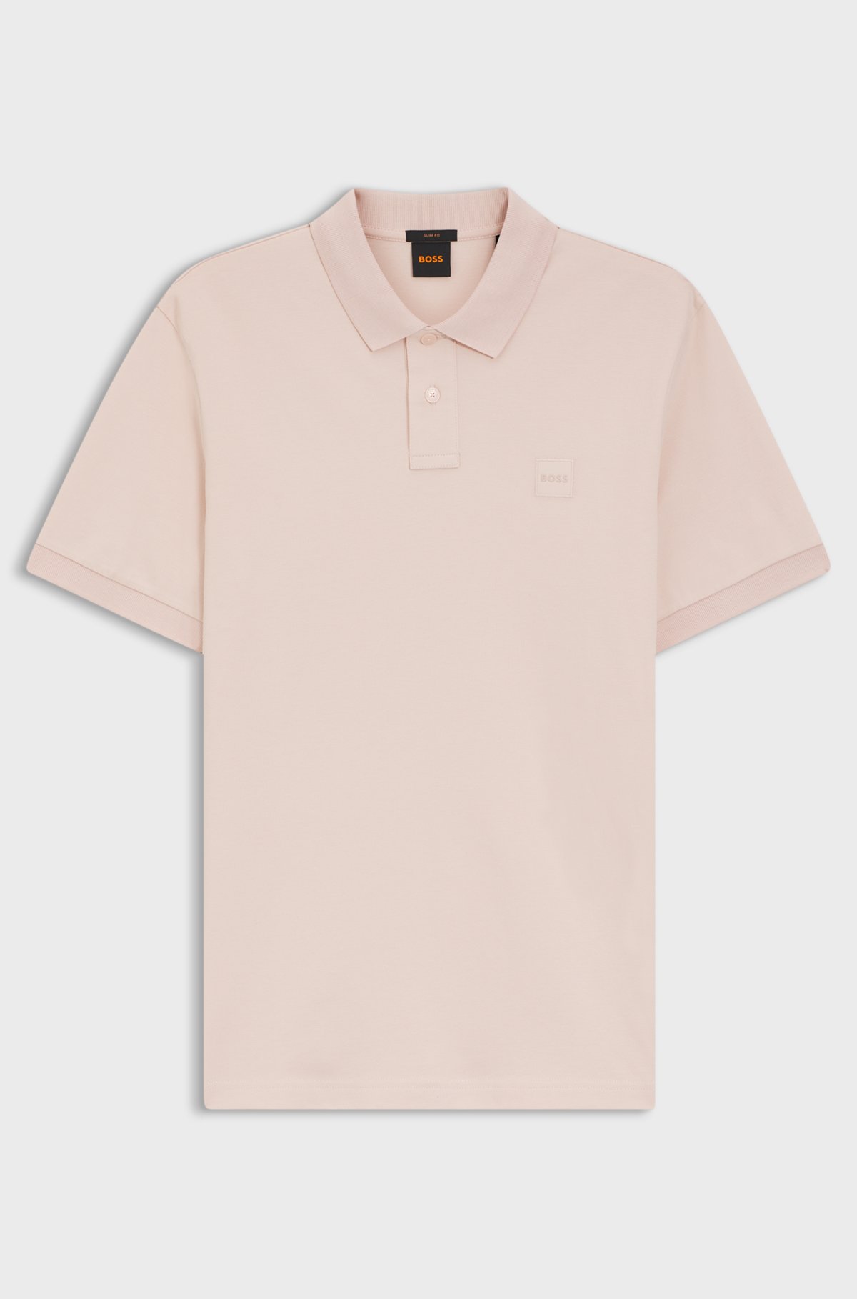 Stretch-cotton slim-fit polo shirt with logo patch, Light Pink