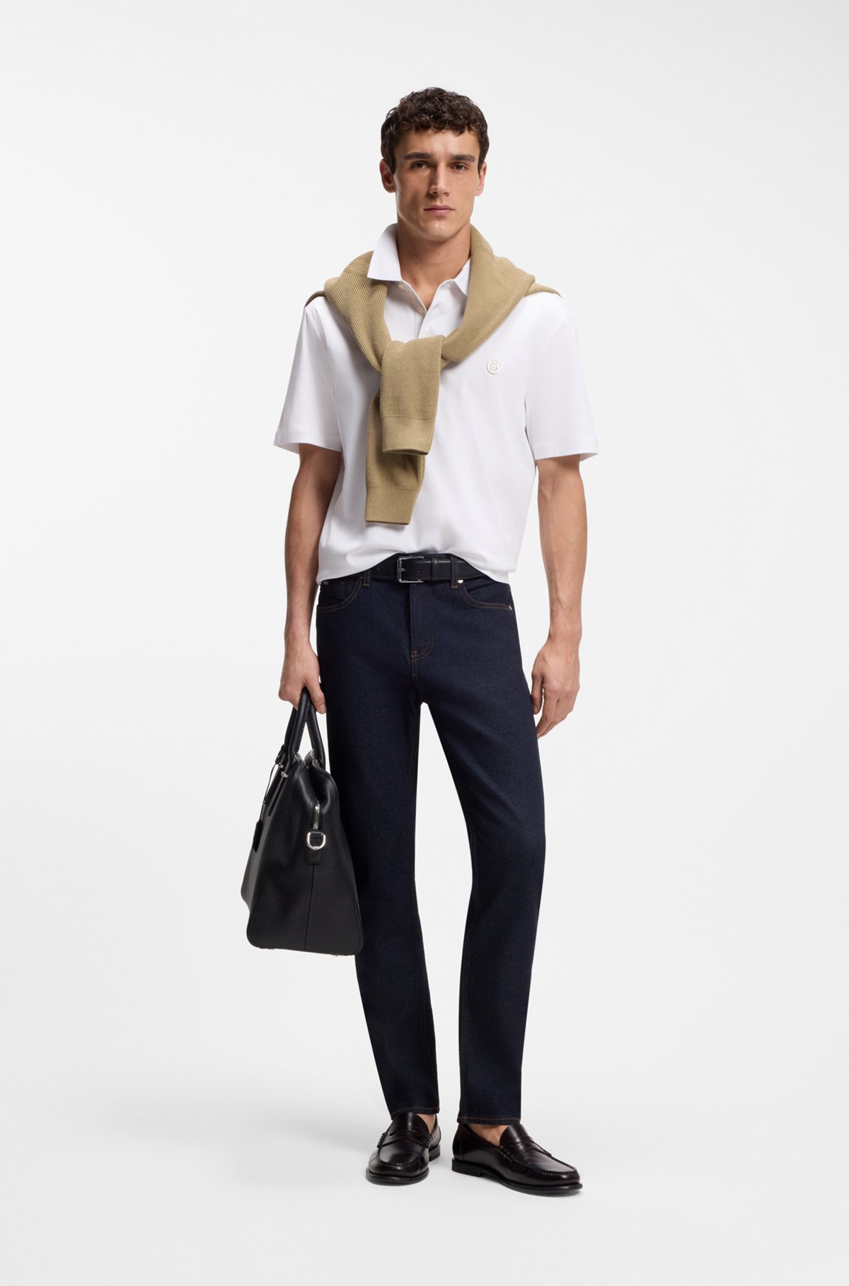 Polo shirt in mercerised cotton with Double B monogram, White