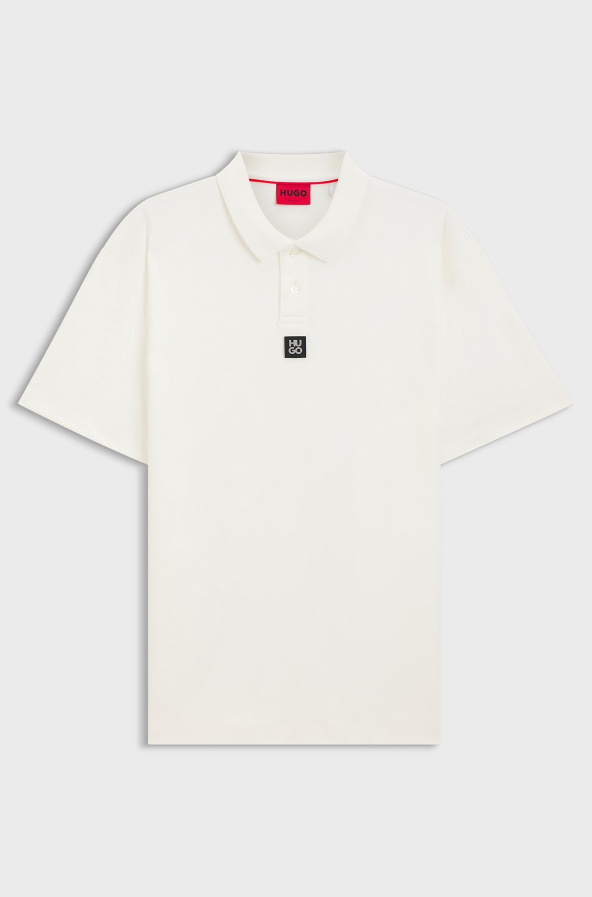 Interlock-cotton polo shirt with stacked logo, Natural