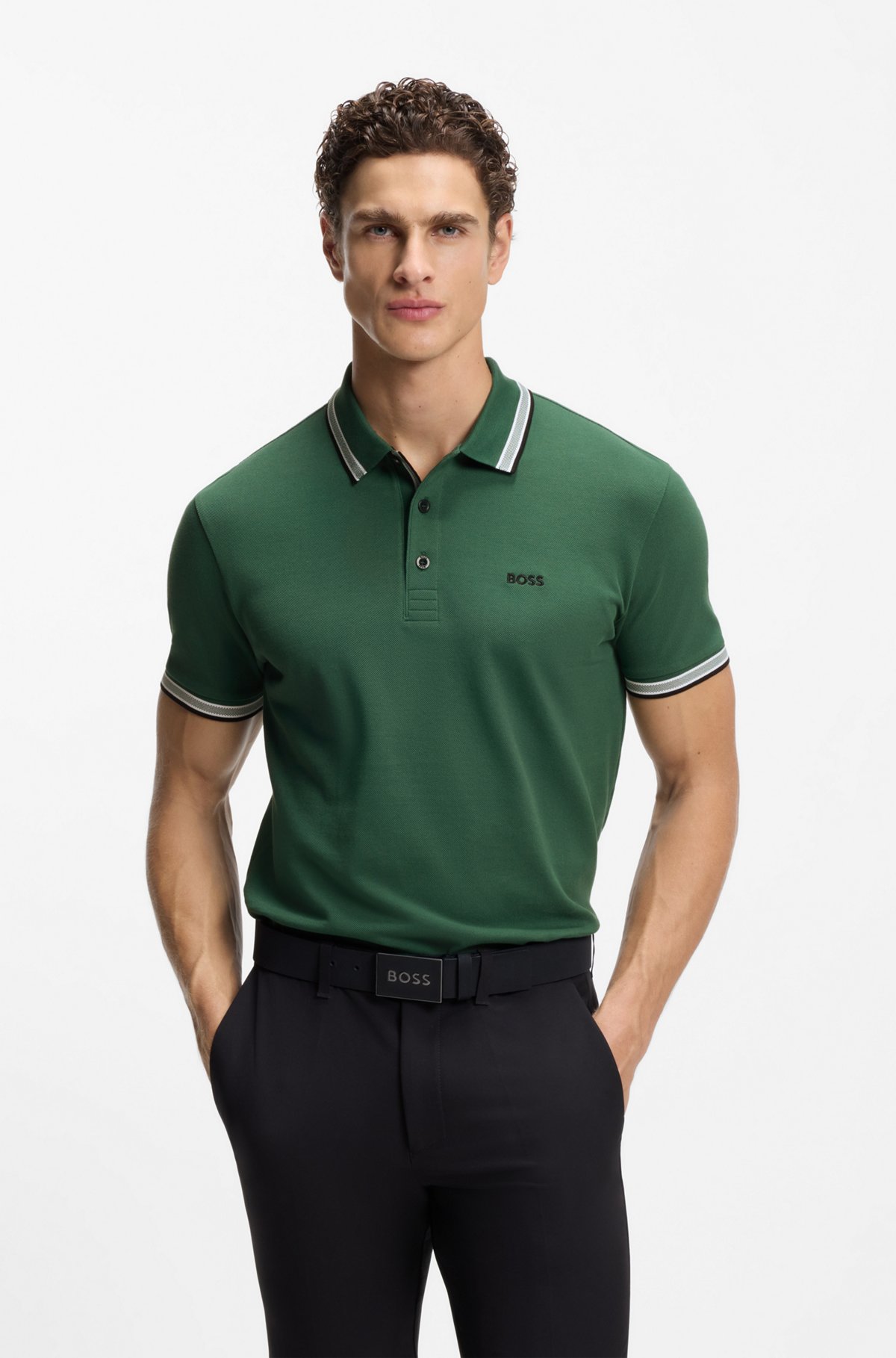 Cotton piqué polo shirt with logo details, Dark Green