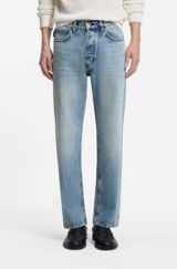 Regular-fit jeans in bright-blue broken-twill fabric, Light Blue