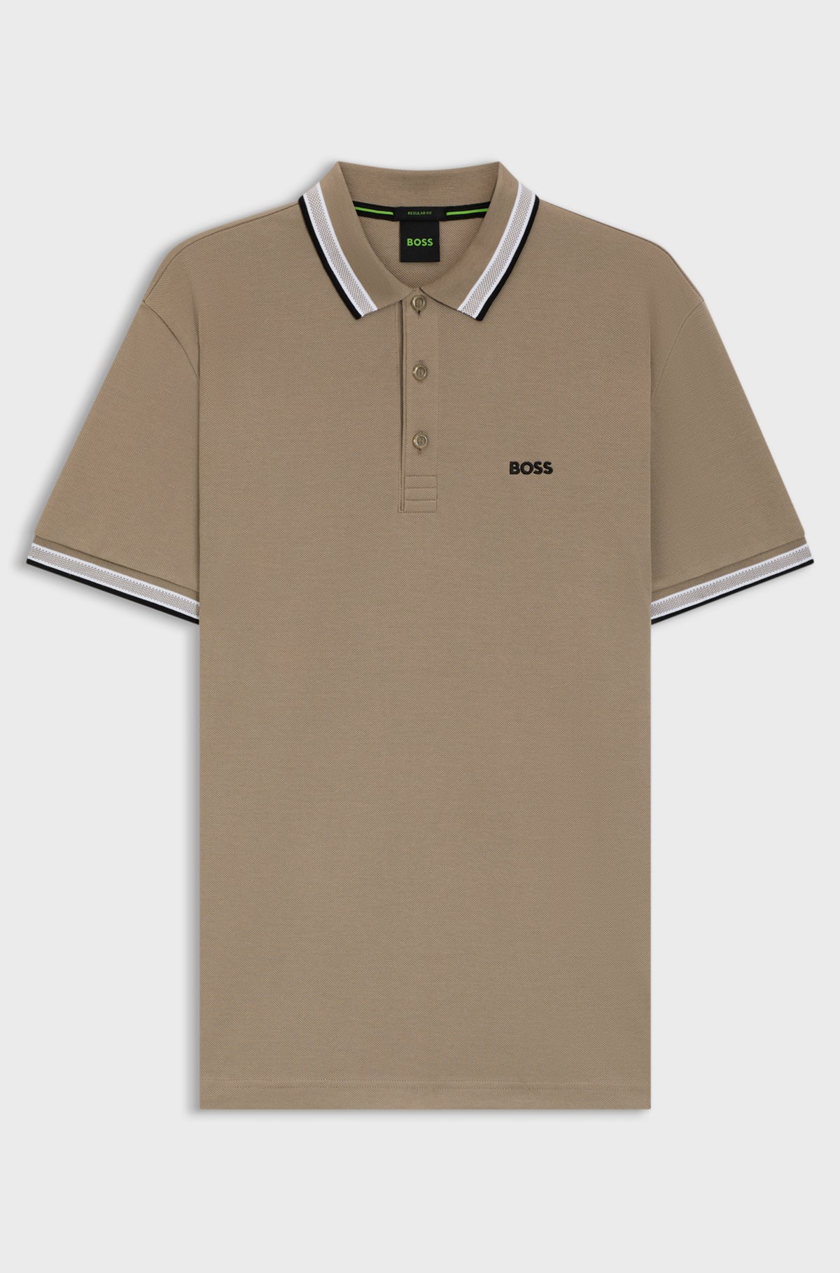 Cotton piqué polo shirt with logo details, Beige