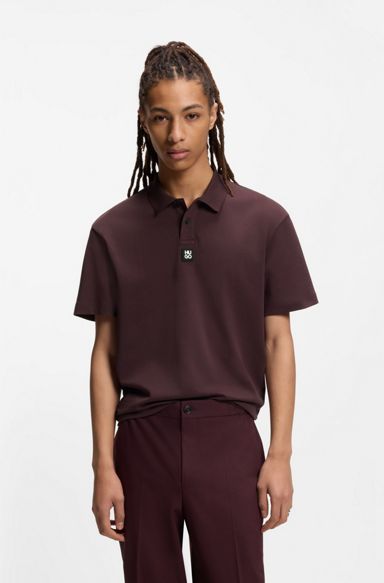 Interlock-cotton polo shirt with stacked logo, Dark Red