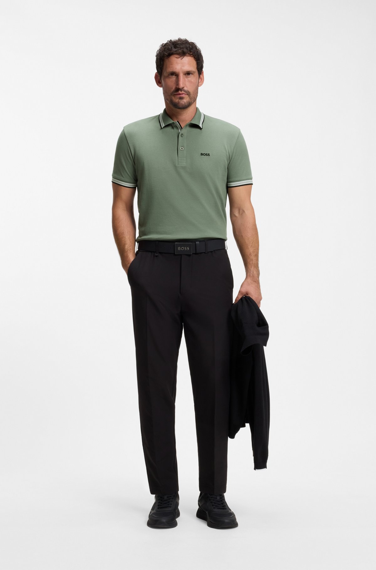 Cotton piqué polo shirt with logo details, Green
