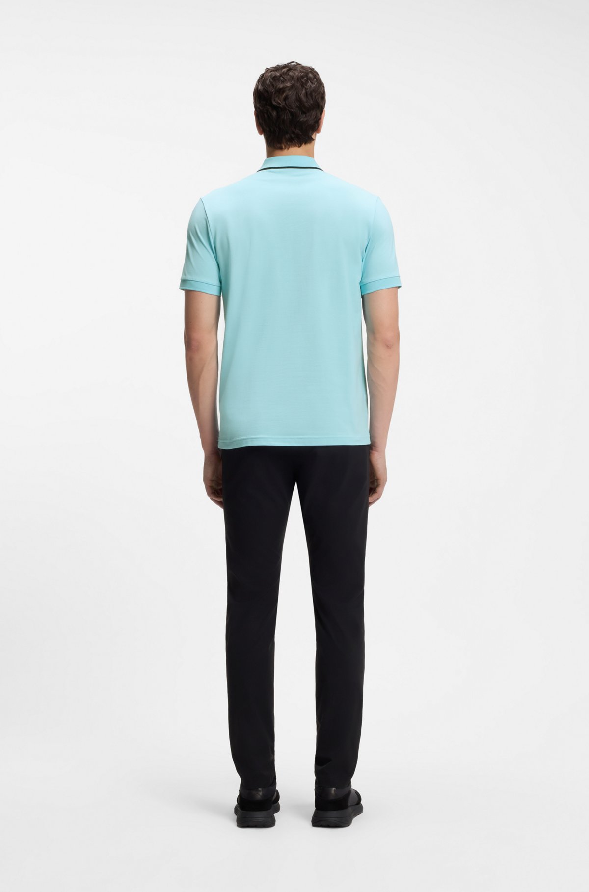 Active Slim-fit polo shirt in moisture-wicking stretch cotton, Light Blue