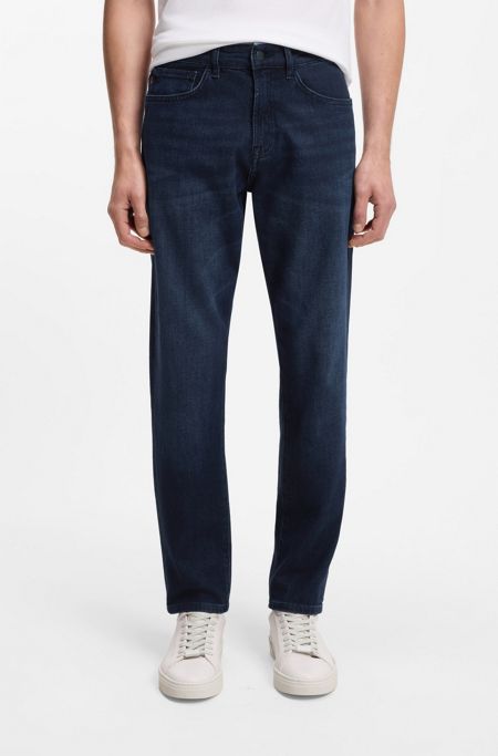Tapered-fit jeans in pure-blue stretch denim, Dark Blue
