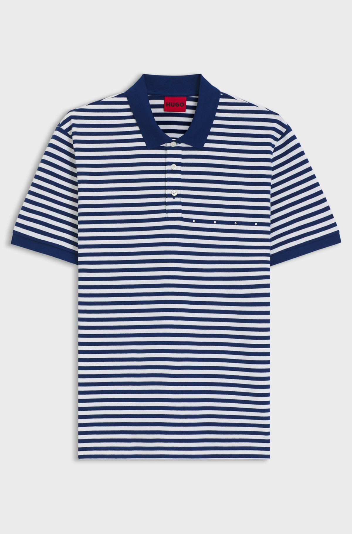 Cotton-piqué polo shirt with horizontal stripe, White / Blue