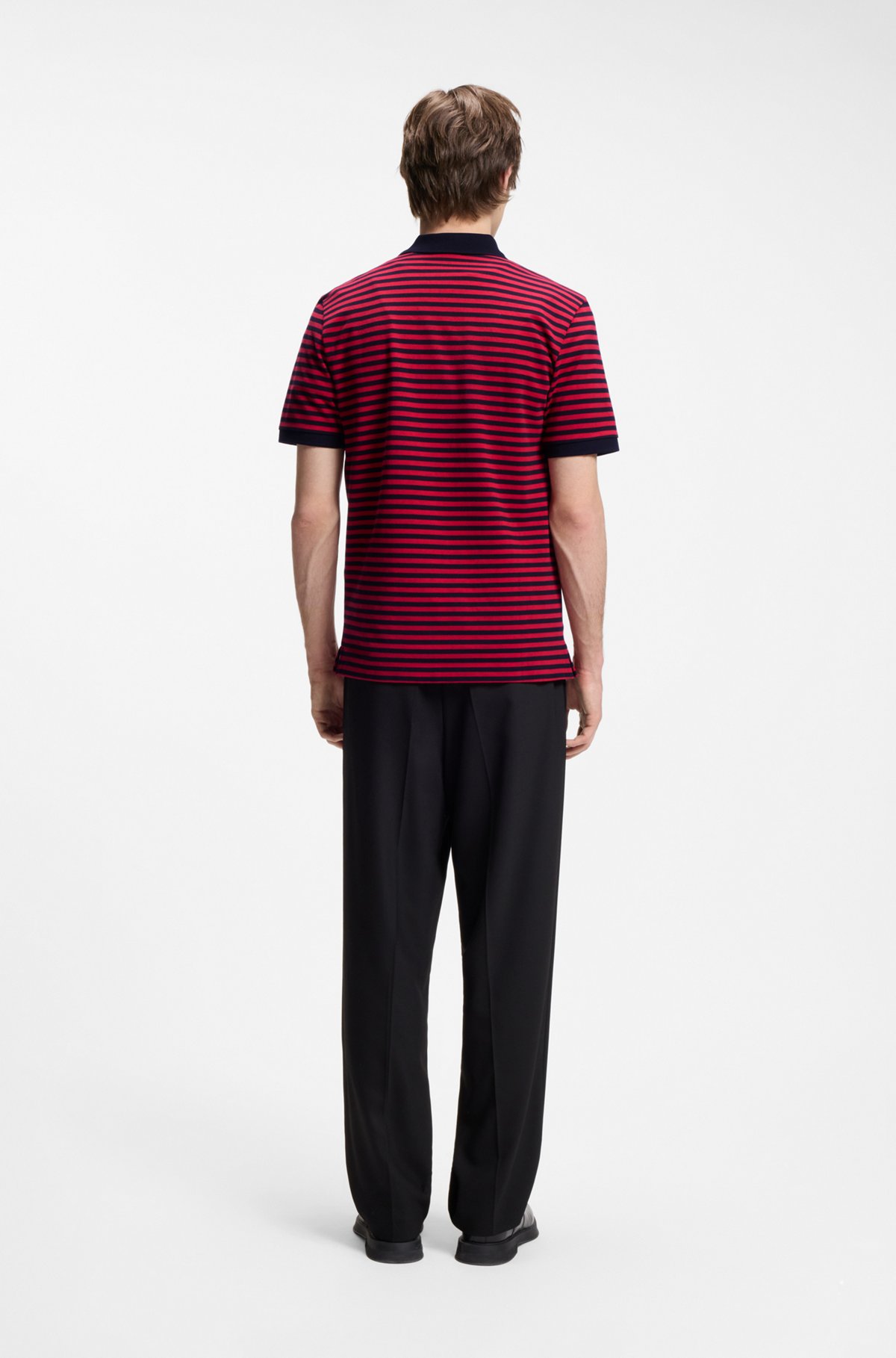 Cotton-piqué polo shirt with horizontal stripe, Black / Red