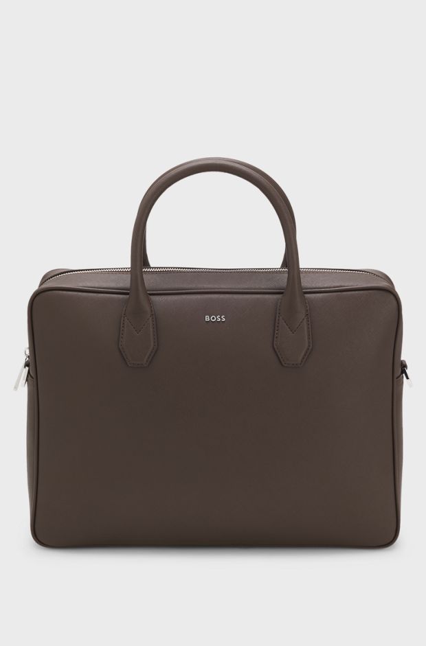 Grained document case with logo lettering, Dark Brown