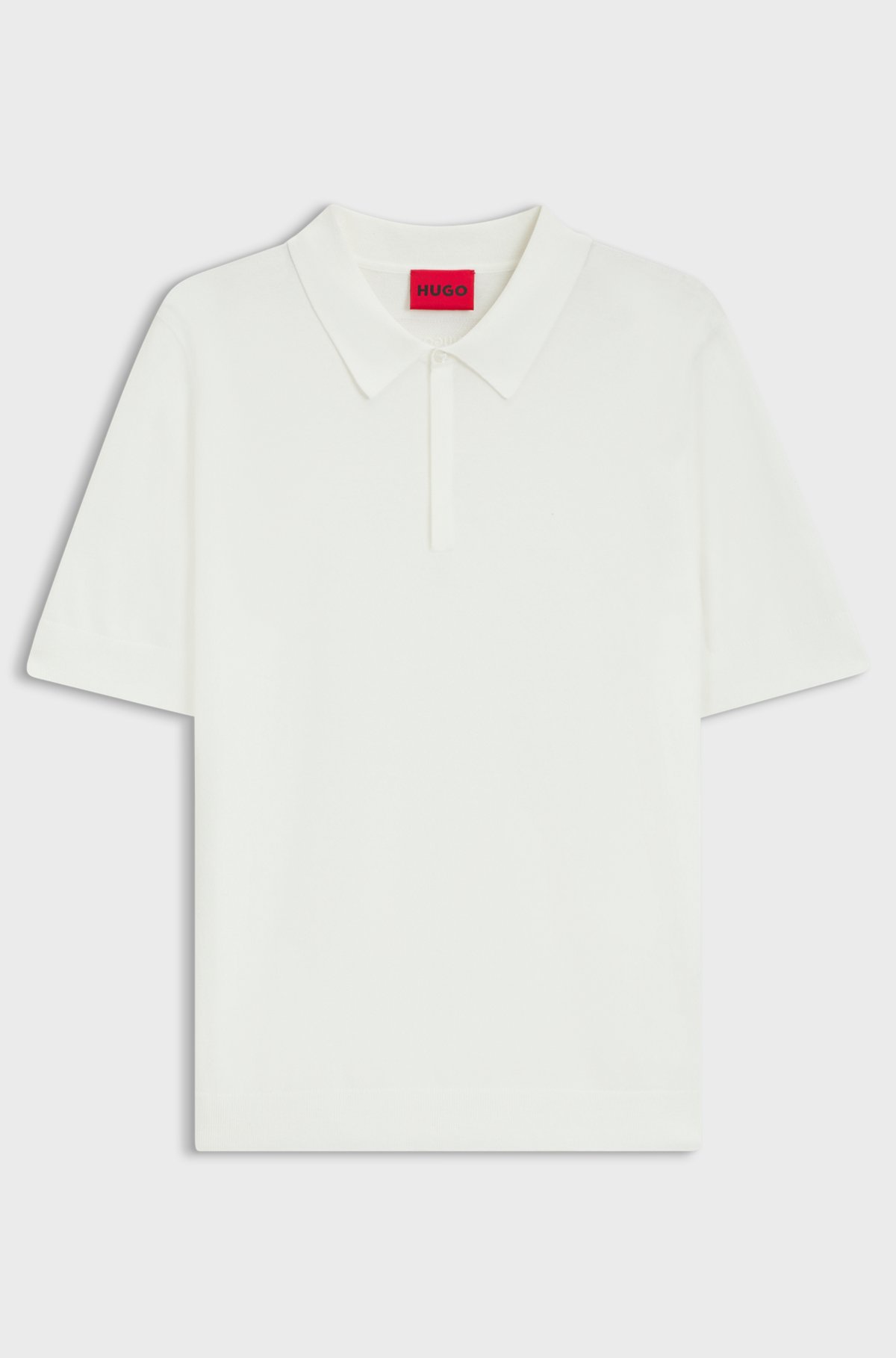 Knit polo with covered placket, Natural