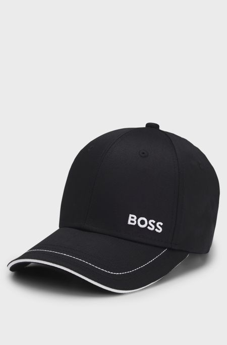 Cotton-twill cap with contrast trims and embroidered logo, Black