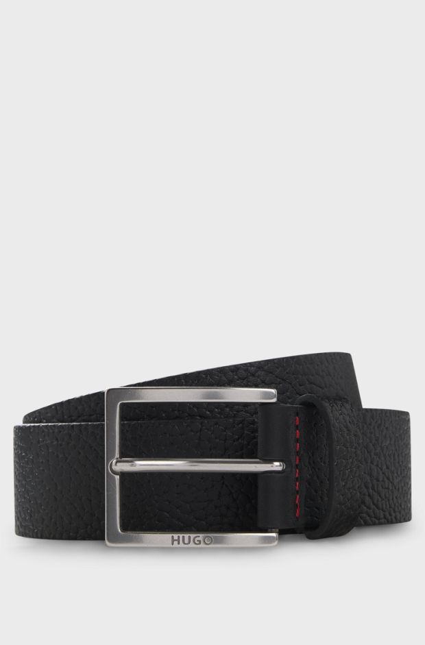 Grained leather belt, Black