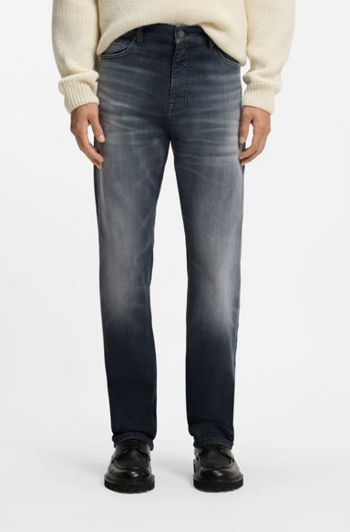 Regular-fit jeans in dark-blue super-stretch denim, Dark Blue