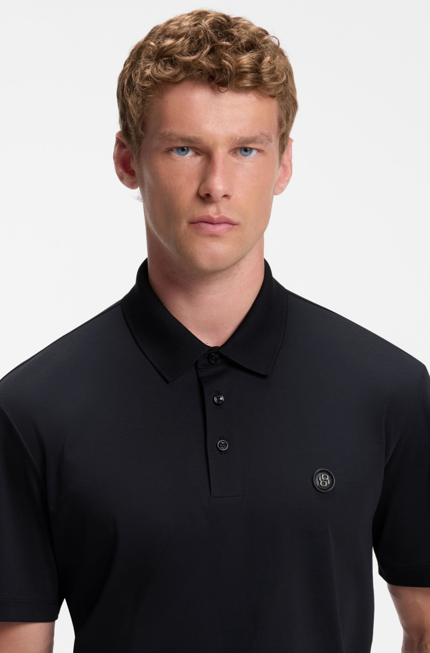 Polo shirt in mercerised cotton with Double B monogram, Dark Blue