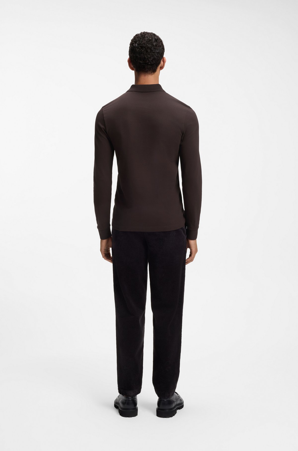 Slim-fit polo shirt in stretch-cotton piqué, Dark Brown