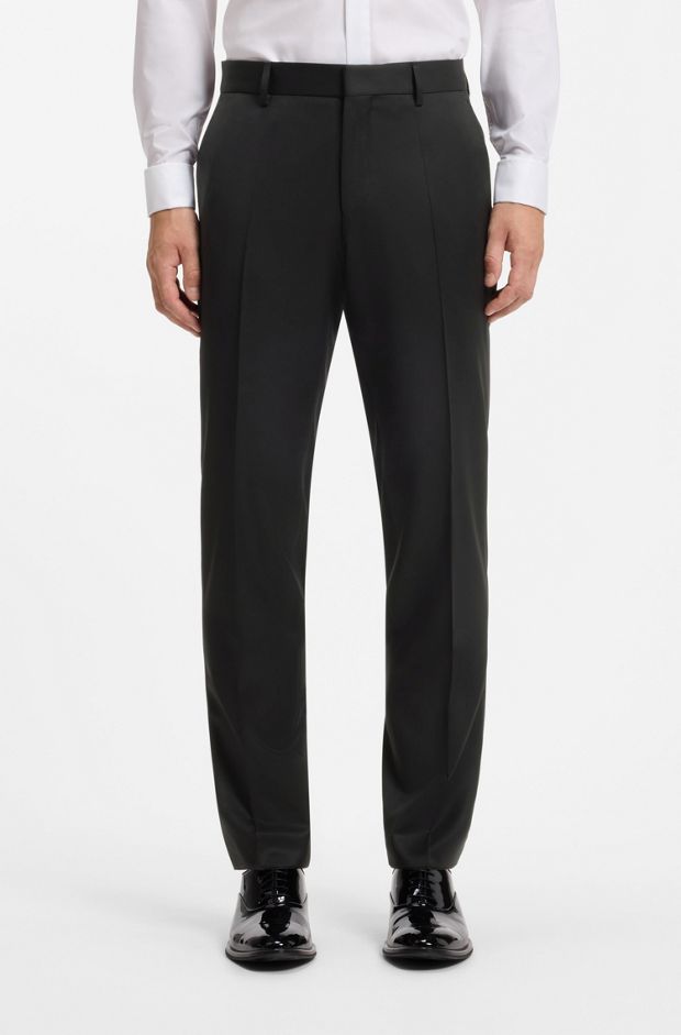 BOSS ONE Slim-fit trousers in virgin-wool serge, Black