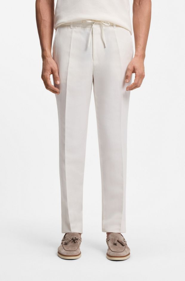 Tapered-fit trousers with drawcord waist, White