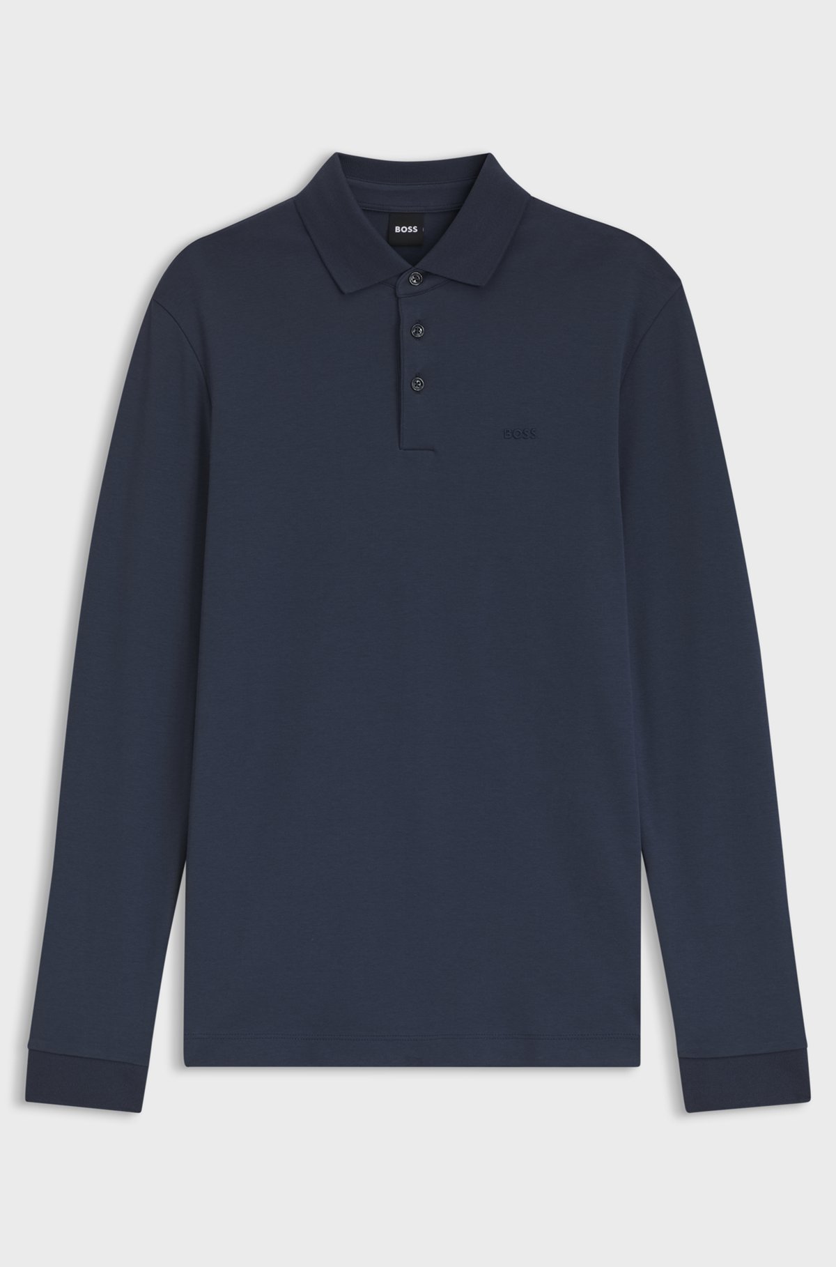 Long-sleeved polo shirt in interlock cotton with logo, Dark Blue