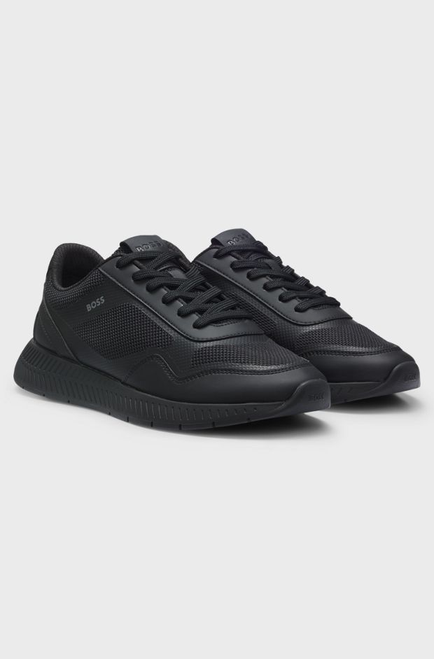 Mesh trainers with ribbed sole, Black