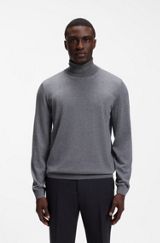 Slim-fit rollneck sweater in extra-fine merino wool, Grey