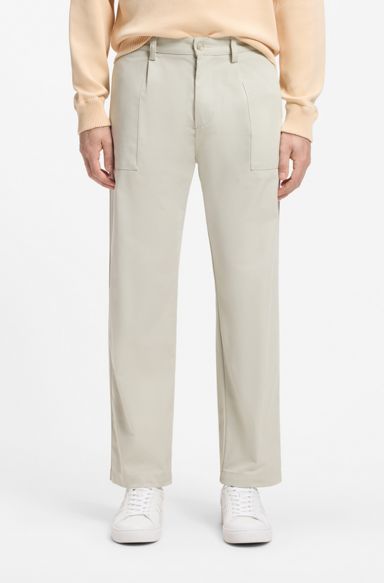 Cotton-blend chinos with pleat and patch pocket, Light Beige