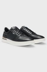 Leather trainers with contrast logos, Black