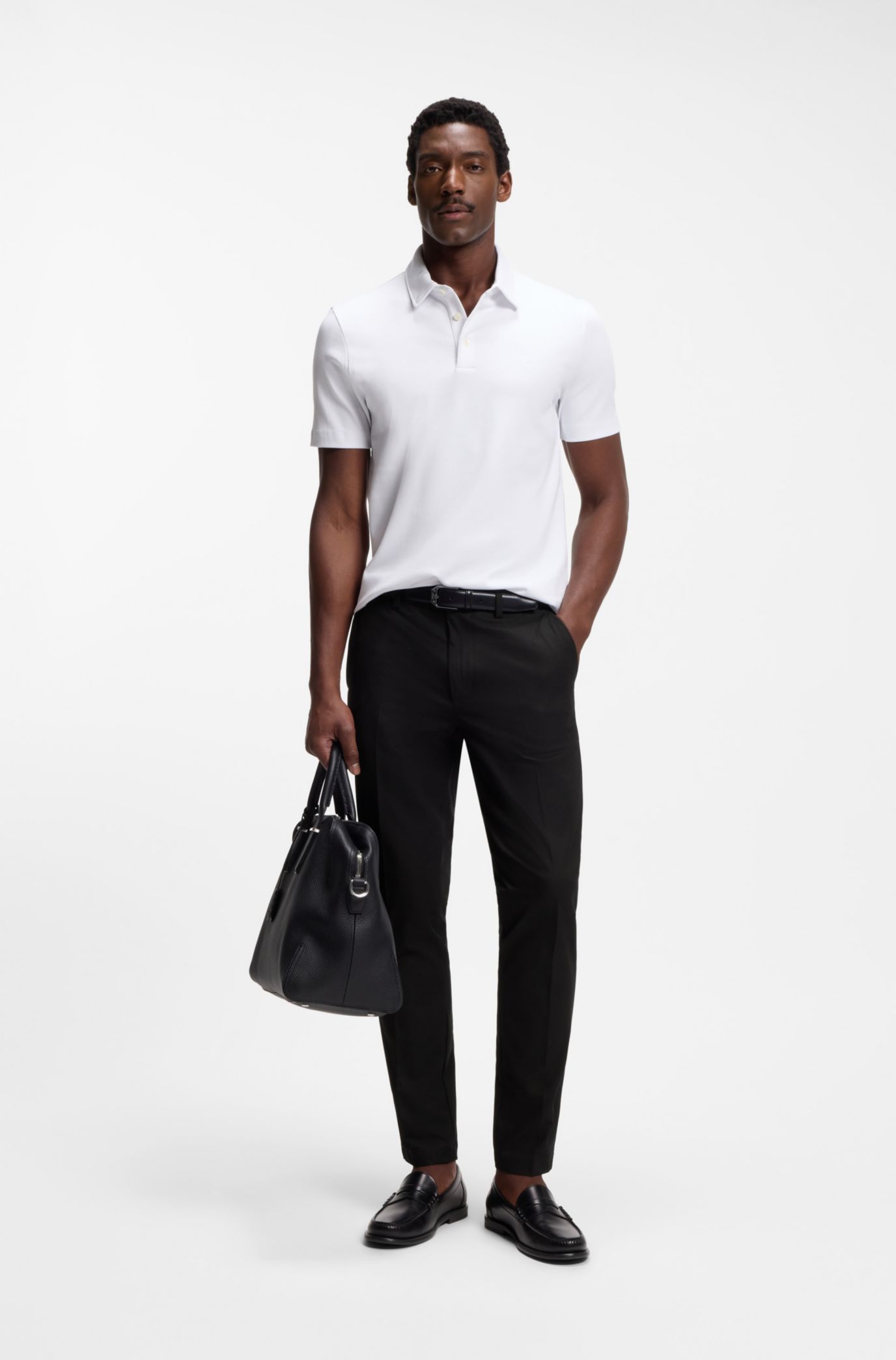 Slim-fit trousers in four-way stretch fabric, Black